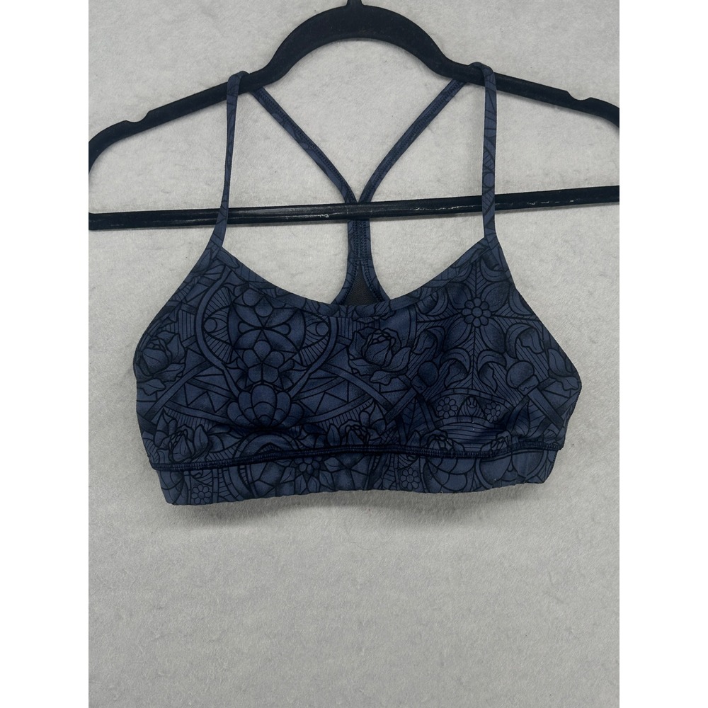 Lululemon Free To Be Bra Blue Black Stained Glass Floral Strappy Sports Bra 6